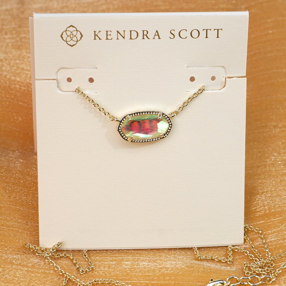 Kendra Scott Elisa Gold Necklace in Dichroic Glass + Dust Bag